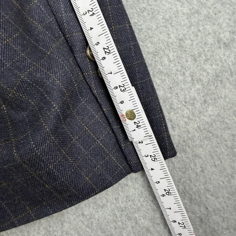Vintage Burberry London Wool Windowpane Blazer Sport Coat 46R Mens Blue